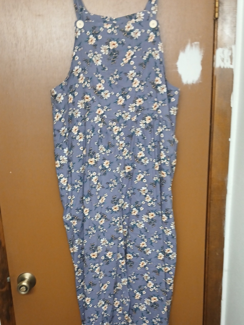 Floral Blue Button-Strap Romper Jumpsuit